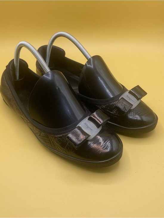 Salvatore Ferragamo Shoes - Salvatore Ferragamo Black Patent Leather Vara Bow Flats​